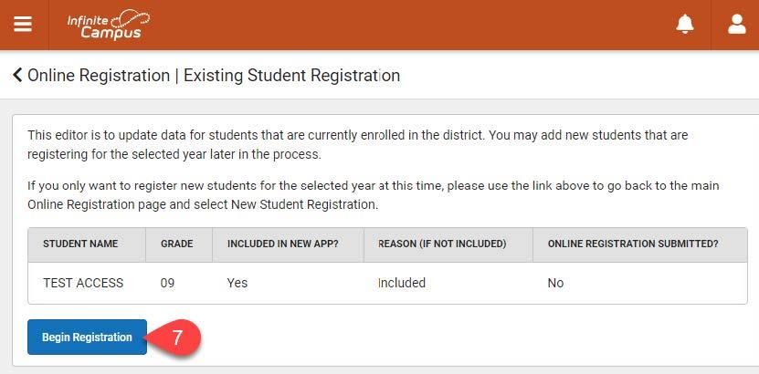 Select Begin Registration